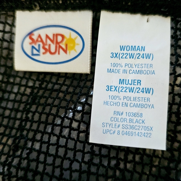 BLACK SWIMSUIT COVER-UP MADE OF SEE THROUGH NETTING WITH BLACK SEQUINS ON FABRIC - Picture 9 of 11